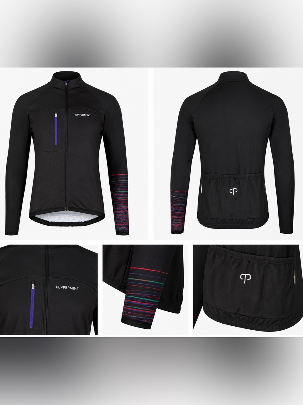 Peppermint Black Performance Cycling Jacket with Purple Zip Accent